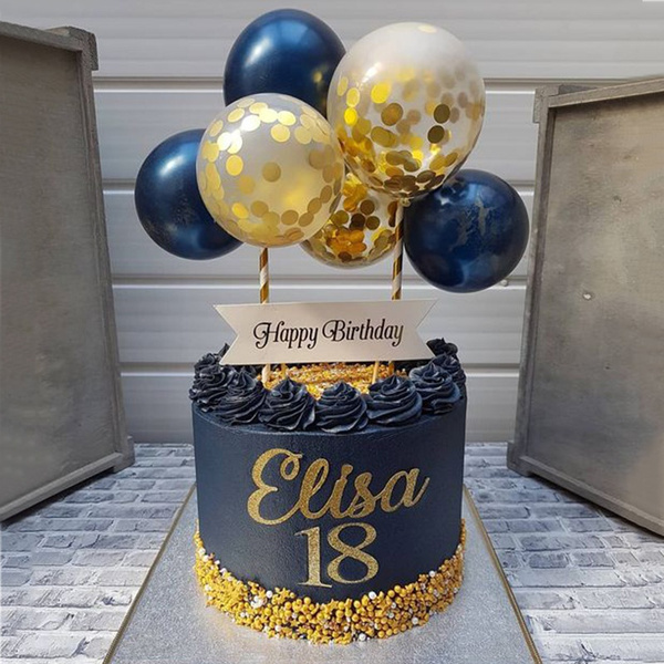 Gold Silver Cake Topper Happy Birthday Home Party Supplies DecoratioEC 