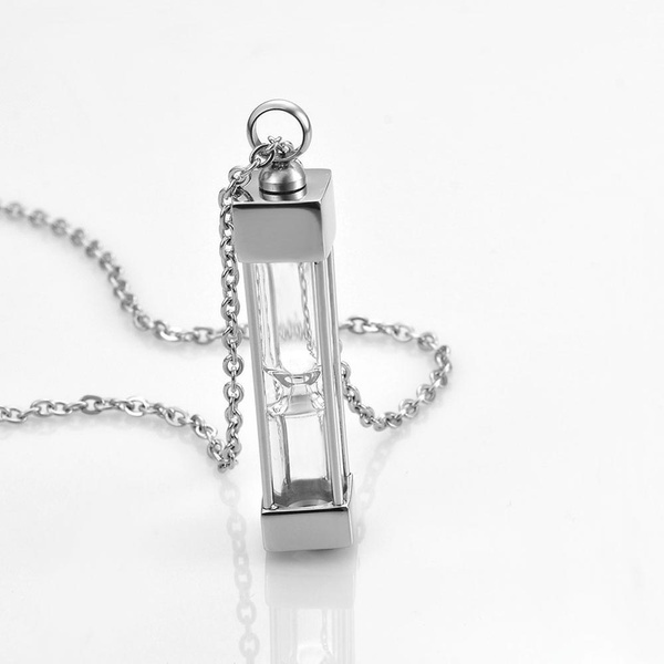Timeless Hourglass Glass Cremation Jewelry Urn Pendant Necklace Stainless Steel Memorial