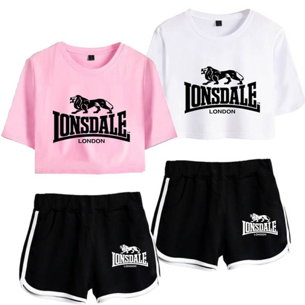 2021 Summer Women T-shirt and Shorts Set Lonsdale Sport Wear Casual Cotton  Yoga Lady Clothes Gym Tops Shorts Suit