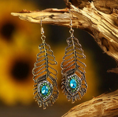 peacock, DIAMOND, Gemstone Earrings, gold