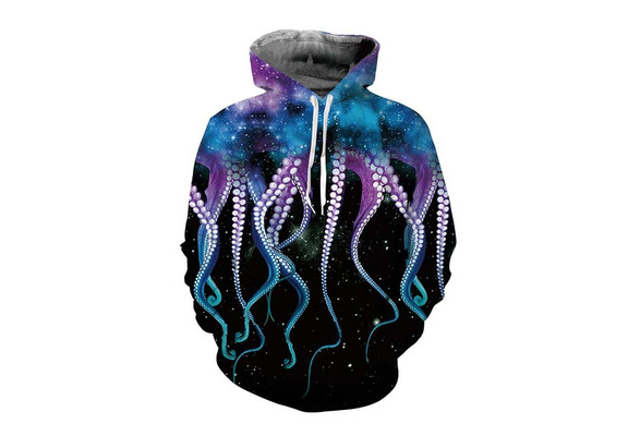 Octopus claw galaxy outlet print drawstring hoodie