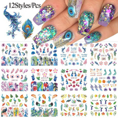 peacock, nail stickers, Flowers, leaf