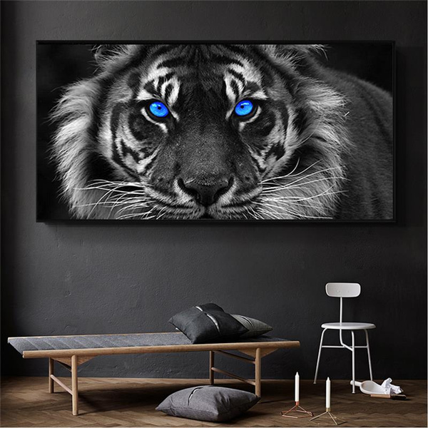 Large Black and White Canvas Wall Art of a Tiger Animal Canvas Pictures 