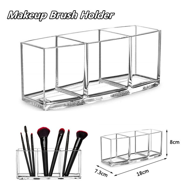 Acrylic 3 Slot Storage Box Makeup Brush Holder Organizer Cosmetics