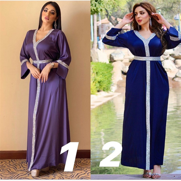 2021 New Fashion Kaftan Moroccan Abaya Dubai Muslim Hijab Satin Dress Turkey Dresses Abayas For Women Robe Longue Femme Musulman Abaya Robes