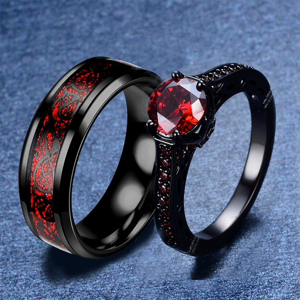 Beperken maïs Voorbereiding Fashion His and Hers Couple Rings AAA Cubic Zironia Black Gold Filled Women Ruby  Rings and Titanium Steel Ring Men Jewelry Diamond Ring Vintage Promise Ring  Surprised Gift | Wish