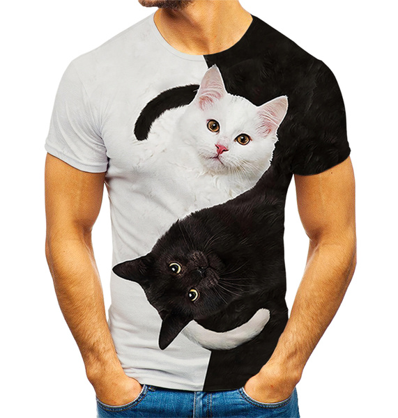 3D cat print men's and women's T-shirts 