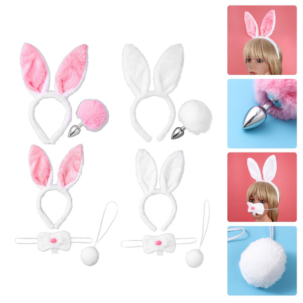 Easter Bunny Costume Rabbit Ears Headband Nose Tail Butt Plug