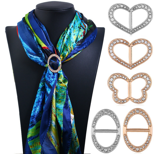 Fashion Rhinestone Scarf Buckle for Women Ellipse Butterfly Heart Shape  Scarves Buckle Scarf Holder Clip Brooch Jewelry