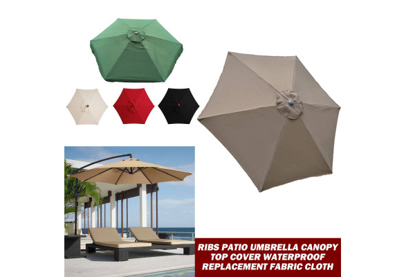 10ft 6 Ribs Patio Umbrella Canopy Top Cover Waterproof Replacement Fabric Cloth