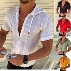 Summer, Moda masculina, solidcolortshirt, menshoodedtshirt