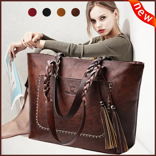 NEW Retro Tassel Shopper Tote Handbags Leather Fringe Purse Large Capacity  Casual Shoulder Bag