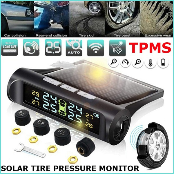 Solar Car TPMS Black White Screen 4 Sensor Tire Pressure Monitoring System 