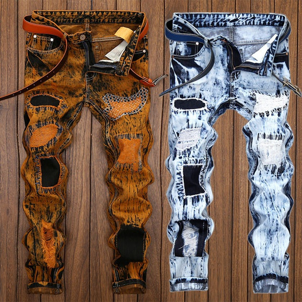 Heshaodekz Mens Pants Fashion Ripped Jeans Men Patchwork Hollow Print Pants  Men Jeans Big Size 28-42 Long Trousers (Color : Blue, Size : 42) price in  Saudi Arabia | Amazon Saudi Arabia | kanbkam