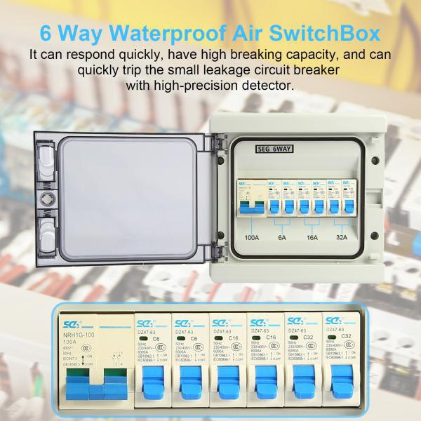 IP65 Waterproof 6 Way Shed Garage Consumer Unit Electric Box Air Switch