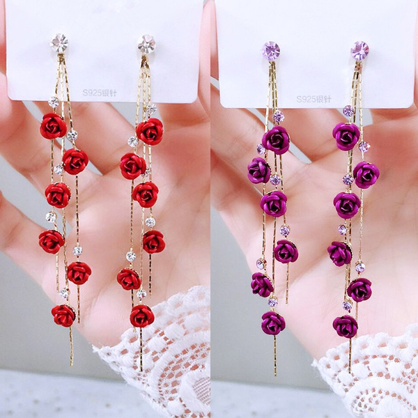 long rose earrings