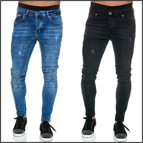 Men Ripped Jeans Streetwear Blown Out Knee Skinny Fit Jeans Men Pants | Wish