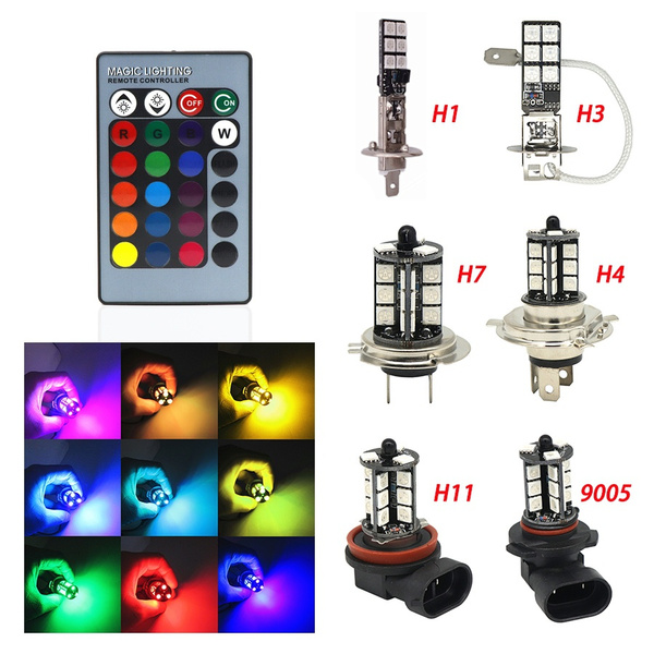 2pcs H1 H3 H4 9005 9006 H11 H7 RGB LED Auto Car Headlight LED 27SMD Strobe Led Fog Light Head Lamp Bulb With Remote | Wish