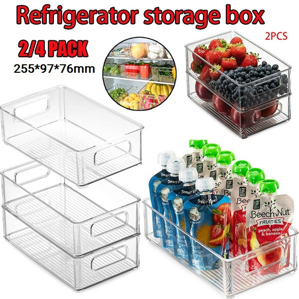 2pcs Clear Plastic Pantry Organizer Bins, Food Storage Bins with Handle for  Refrigerator, Fridge, Cabinet, Kitchen, Countertops, Cupboard, Freezer  Organization and Storage