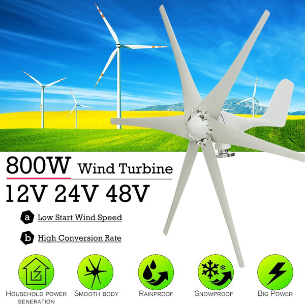 800W 12V/24V/48V Wind Turbine Generator Kit with 6 Blade Low Wind Speed ...