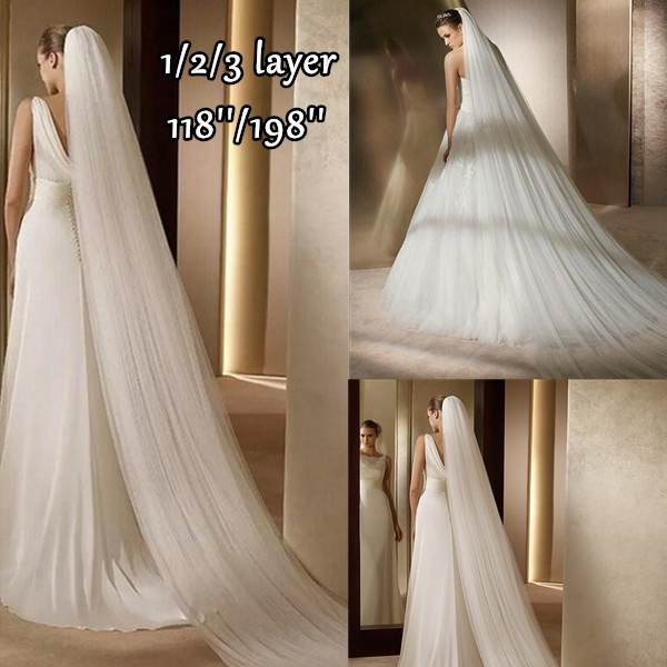 Wedding Veil Comb Bridal Cathedral Veil 1/2/3 Tier Drop Veil Wedding Hair  Comb for Brides 118 Inches