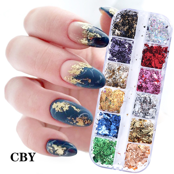 Holographic Glitter Nail Art Foil Flakes 3D Sparkly Aluminum Foil Flake  Sequins Nail Art Supplies Gold Silver Nail Foil Glitter Designs Irregular  Line