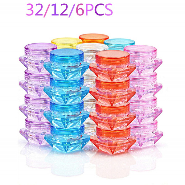 32 /12/6Pcs Cosmetic Containers,5 Gram/5 ML Cosmetic Sample Empty Container  Plastic Clear Cosmetic Pot Jars,with Lids Diamond-shape Makeup Jars Bottles