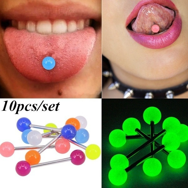 Lot 10pcs Glow In The Dark Luminous Barbell Lip Tongue Rings Body Piercing Gift 
