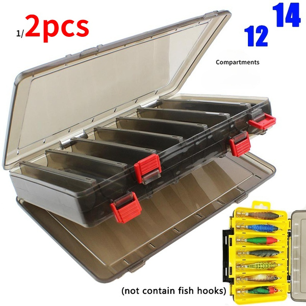 2/1pcs 14/12 Compartments PP Plastic Double Sided Fishing Tackle Box Bait  Lure Hook Storage Box Fishing Accessories Fishing Bait(2 Colors)