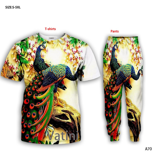 New Fashion Peacock Love 3D Print Tracksuits T-shirt+joggers pants Suit ...