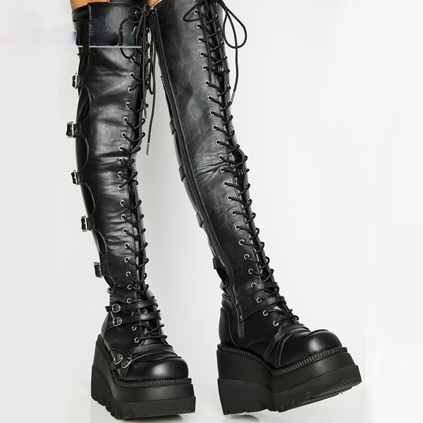 buckle design wedge boots