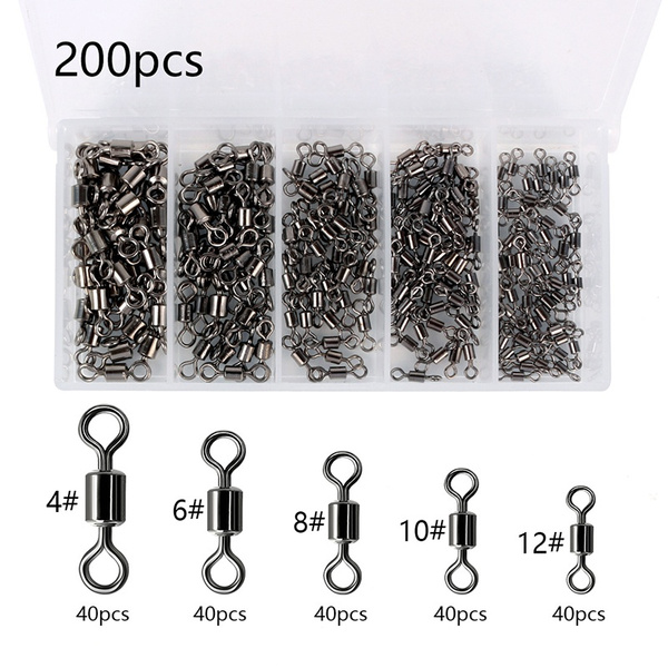 300-500Pcs/Box Small Size Fishing Rolling Swivel with Solid Ring Fishing  Hooks To Line Connector for Saltwater of Freshwater Size 4#~12#