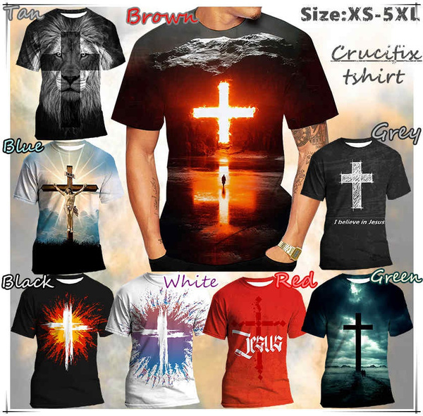 I Believe in God Christian Men's Fashion 3D Cross Printed Jesus Short ...