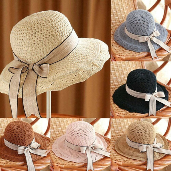 Women's Fashion Sun Beach Straw Hat Floppy Wide-brim Foldable Hat