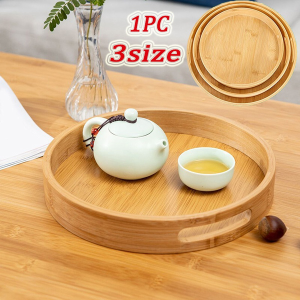 Round Serving Bamboo Wooden Tray for Dinner Trays Tea Bar