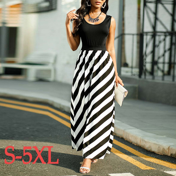 Long striped maxi fashion dress plus size