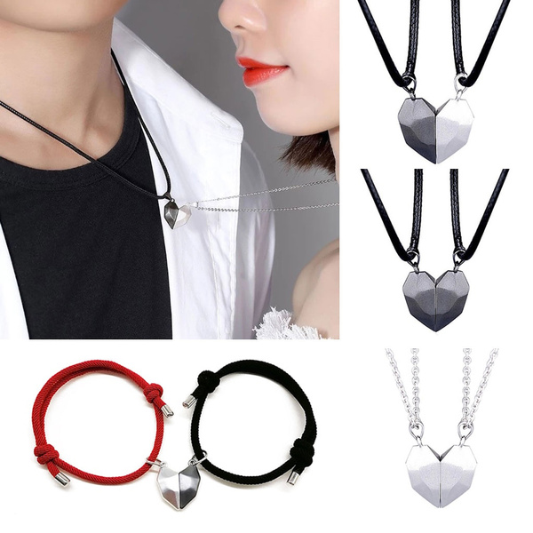 Lovers Half Love Necklace Magnet Necklace Wishing Stone Pendant  Heartbreaking Collar Chain Heart for Couples 2 Pieces Set - AliExpress