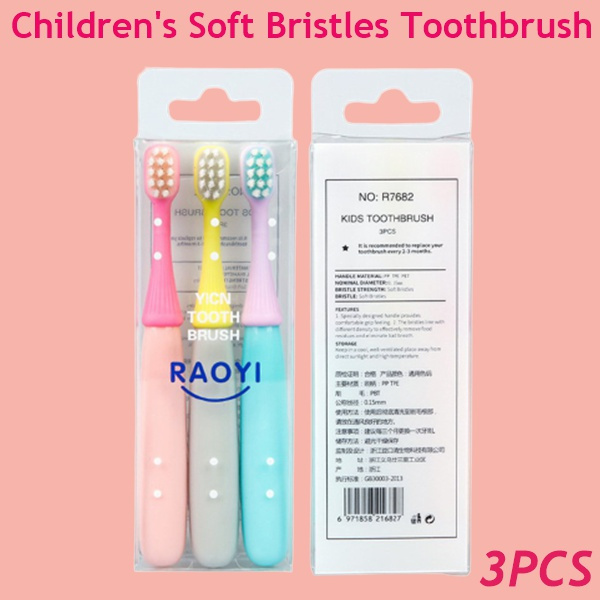 3Pcs/Set Children's Cartoon Superfine Soft Bristles Toothbrush Mushroom  Silicone