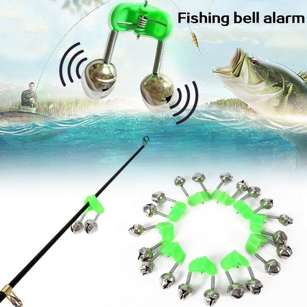 30x Outdoor Fishing Rod Alarm Twin Alert Bell Rings Fish Pole Clamp Bite Alerter 