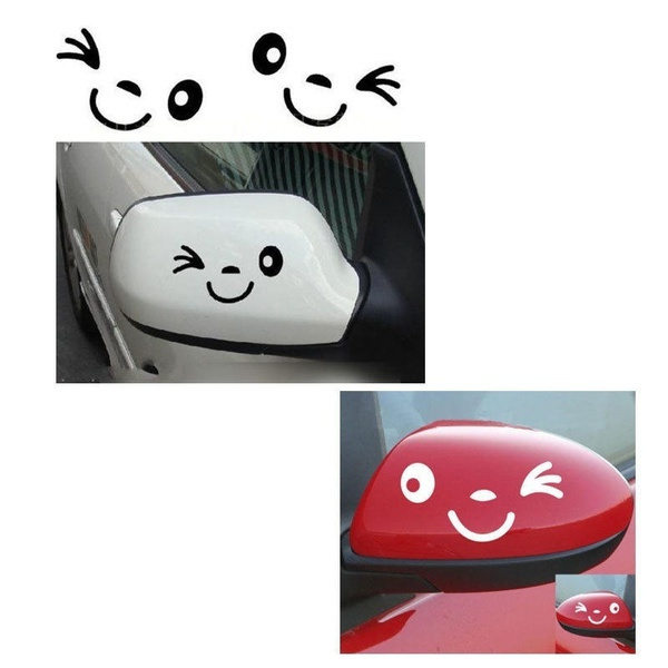 A Pair of Smiley Face Car Rearview Mirror Stickers Reflective Car Decal 