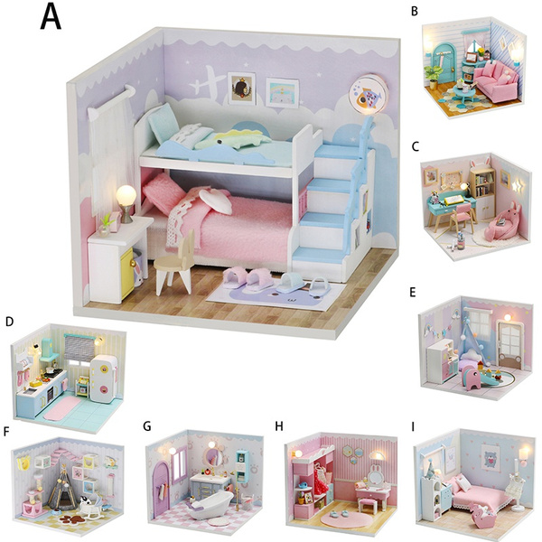 DIY Dollhouse Miniature Kit with Furniture, 3D Wooden Miniature House with  Dust Cover and light, Miniature Dolls House kit（with Dust cover）