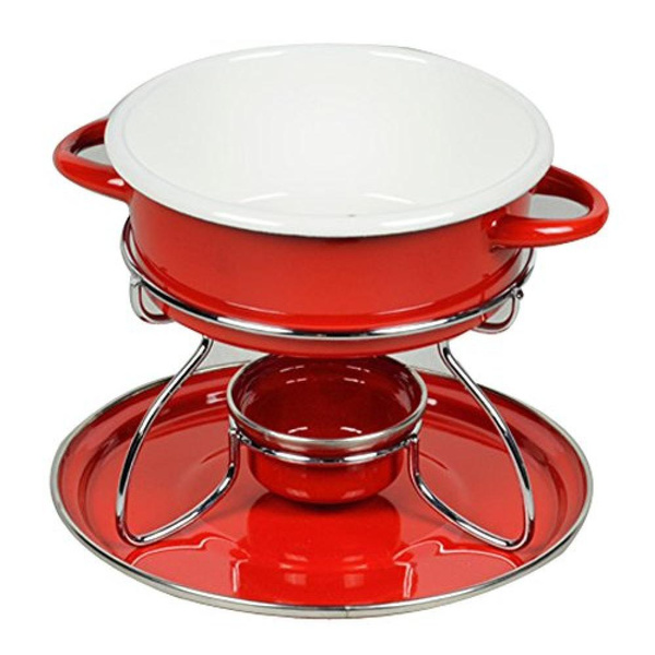 Little Rich Enamel Mini Fondue Pot Set Red [Fuel Sold Separately] D312