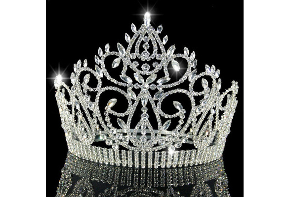 17cm High Crystal Huge Tiara Crown Wedding Bridal Party Pageant Prom Adjustable 