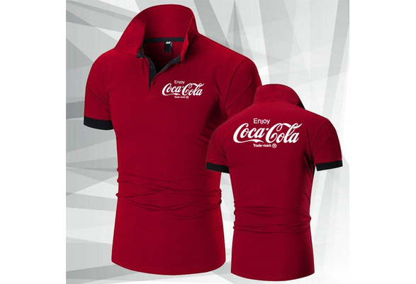 Coca Cola Shirts Men's Polo Shirt Letter Print Personality Casual Short  Sleeve Tshirt