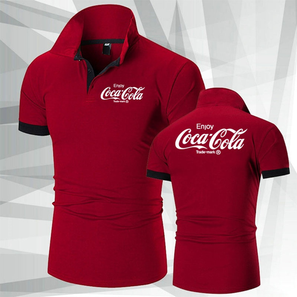 Coca Cola Shirts Men's Polo Shirt Letter Print Personality Casual Short  Sleeve Tshirt