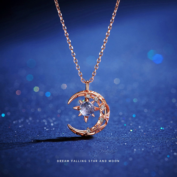 crescent moon and star diamond necklace