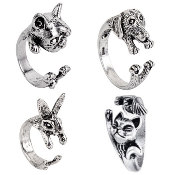 Cute Dog Cat Rabbit Animal Ring Men Women 925 Silver Retro Vintage ...