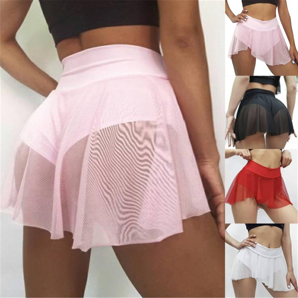 Plus Size Women Fashion Booty High Waisted Shorts with Transparent Part  Pole Dancing Ruffled Hot Pants
