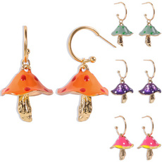 Hoop Earring, Mushroom, Gemstone Earrings, gold