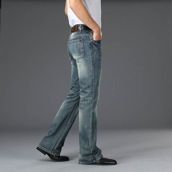 Men Flared Jeans Wash Bell Bottom Denim Pants Vintage 70s Slim Fit Bootcut  Trousers